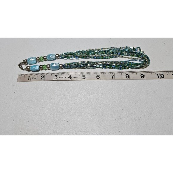 Handmade Boho Blue Seed Beaded Multi Strand Chunky Necklace Retro Fashion - Picture 6 of 7